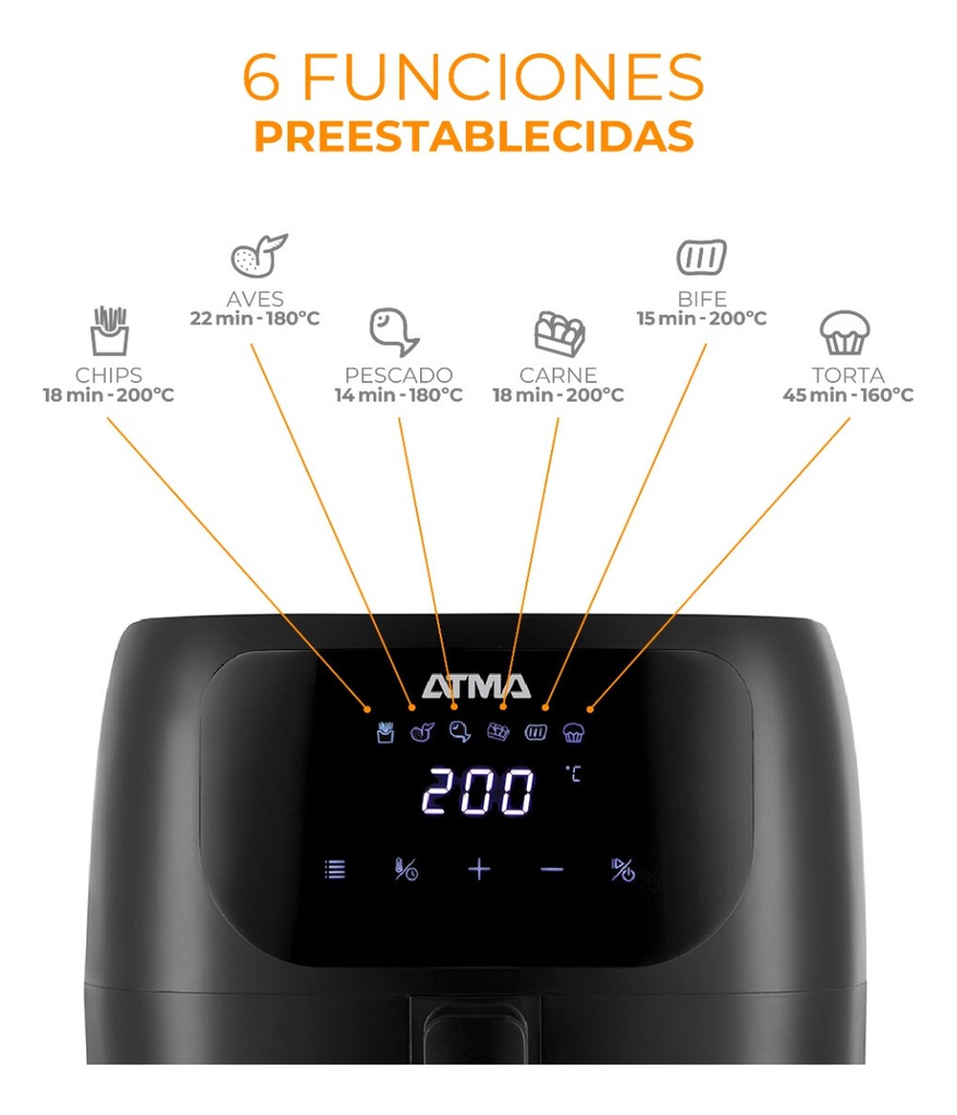 Freidora De Aire Digital Atma Pro Fr60arbp 6,5l Negro
