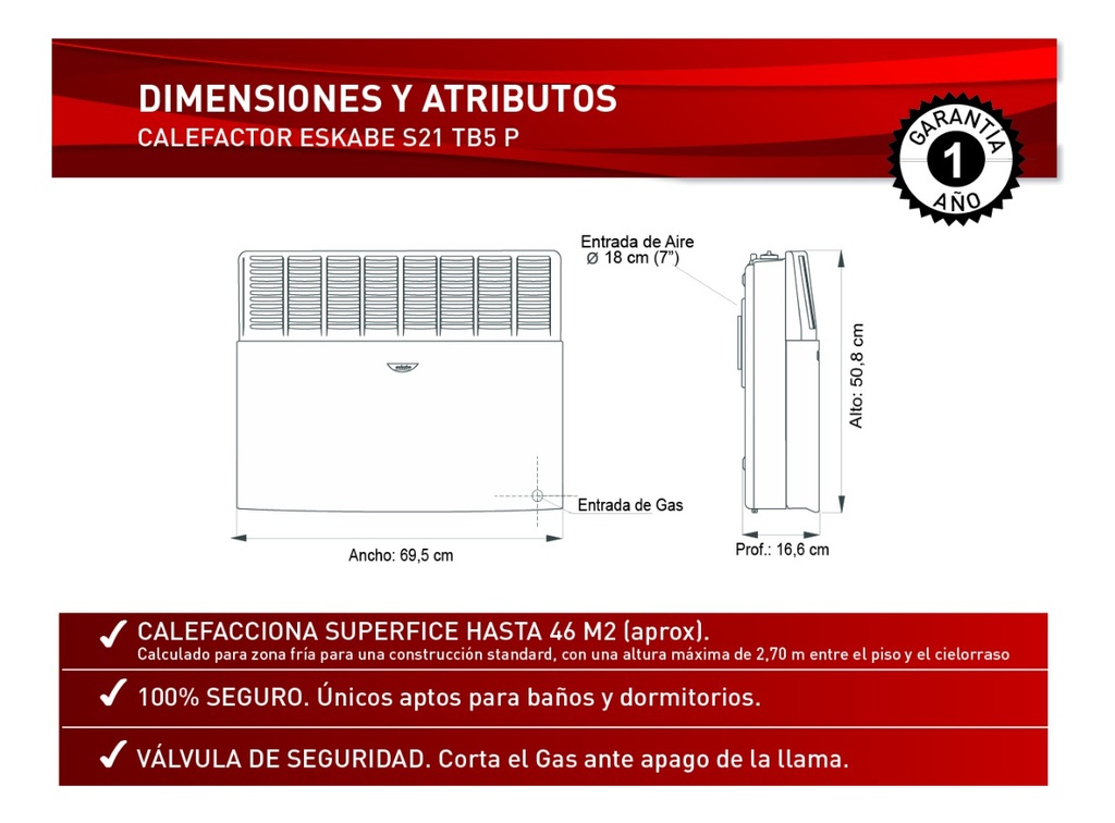 Calefactor A Gas Eskabe S21 S21 Tb5 P Tiro Balanceado 5000k