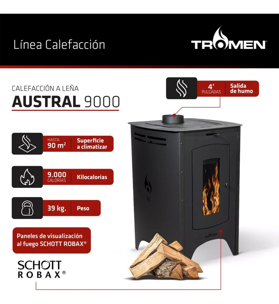 Salamandra Calefactor Tromen A Leña Austral A9 9.000 Kcal