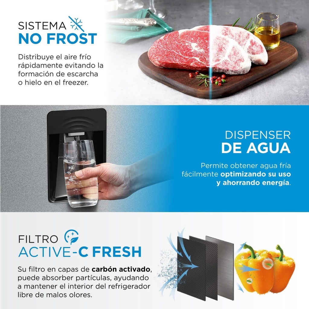 Heladera No Frost Inverter Midea Ac. Inox Top Mount  412 L