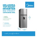Heladera No Frost Inverter Midea - Inox Top Mount 340 Litros