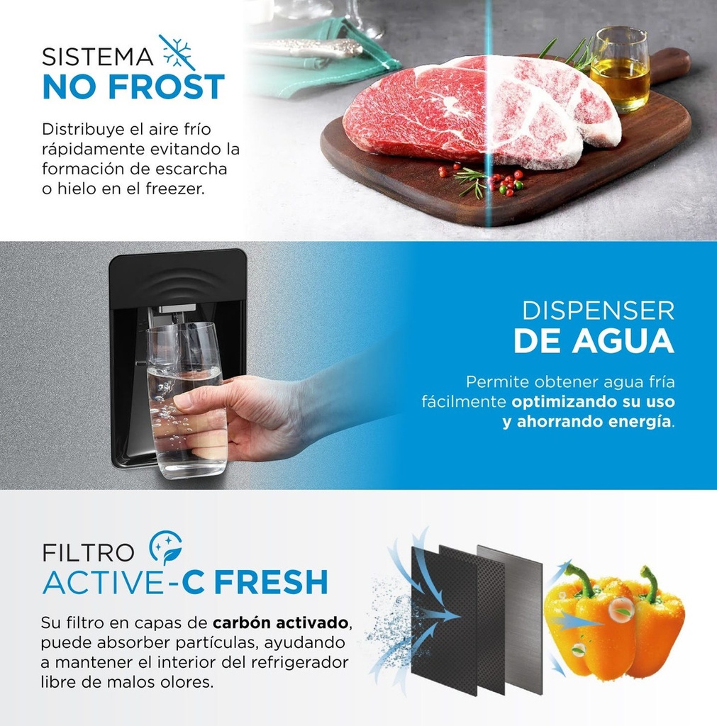 Heladera No Frost Inverter Midea - Inox Top Mount 340 Litros