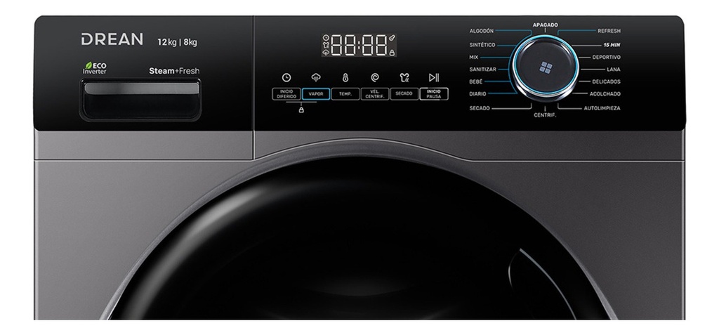 Lavasecarropas Drean Ecoinverter 12kg / 8kg 1400rpm Gris