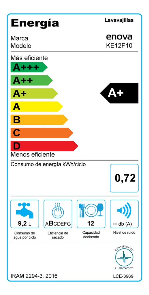 Lavavajillas Enova 12 Cubiertos Ke12f10 Color Blanco