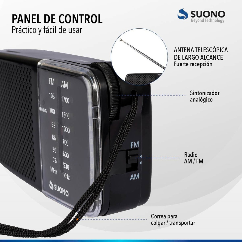 Radio Portatil Suono Ayv0021 Am/fm Gris Compacta