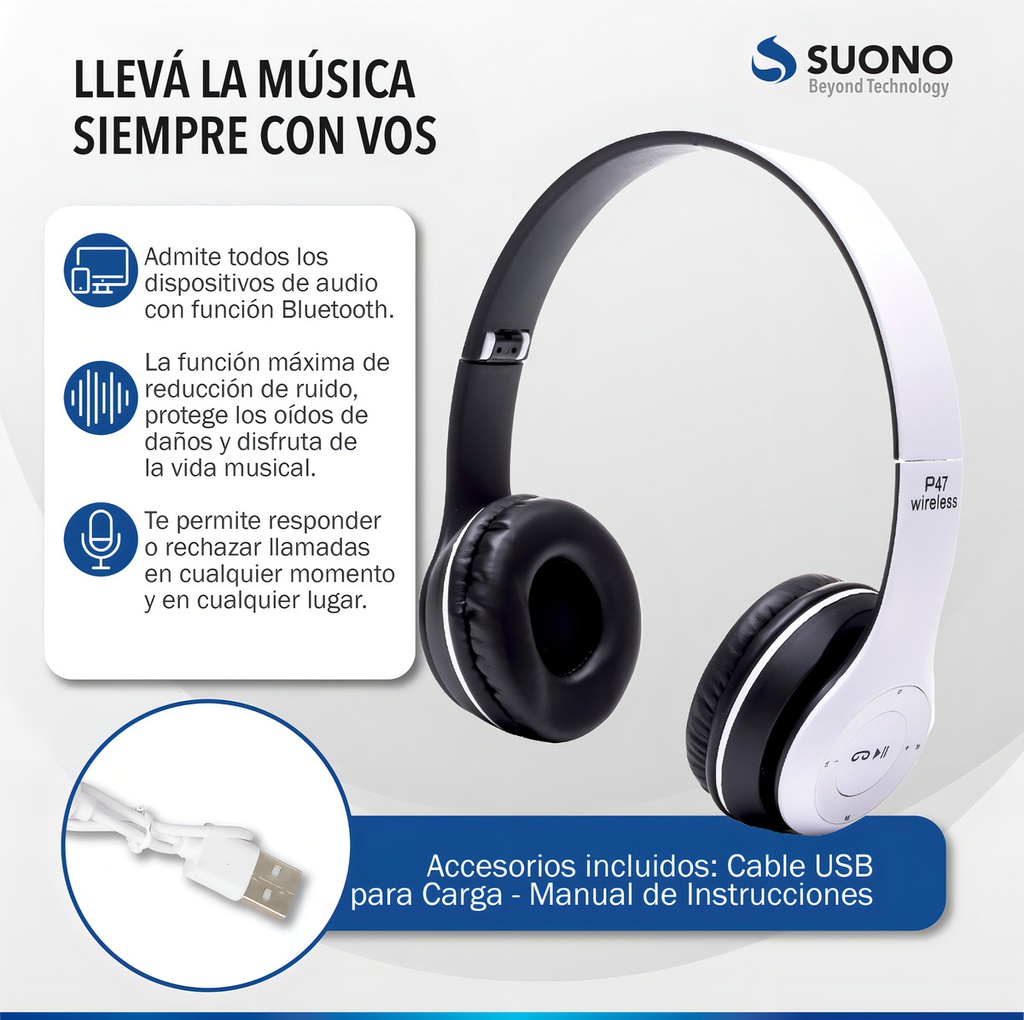 Auricular Suono Bt P47 Azul Inalambrico