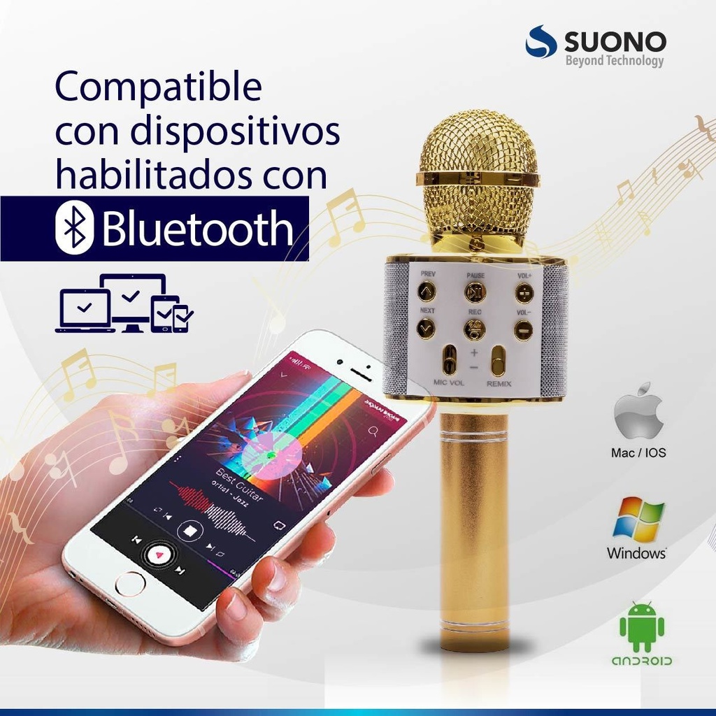 Microfono Suono Ayv0034 Karaoke Bluetooth Parlante Amarillo