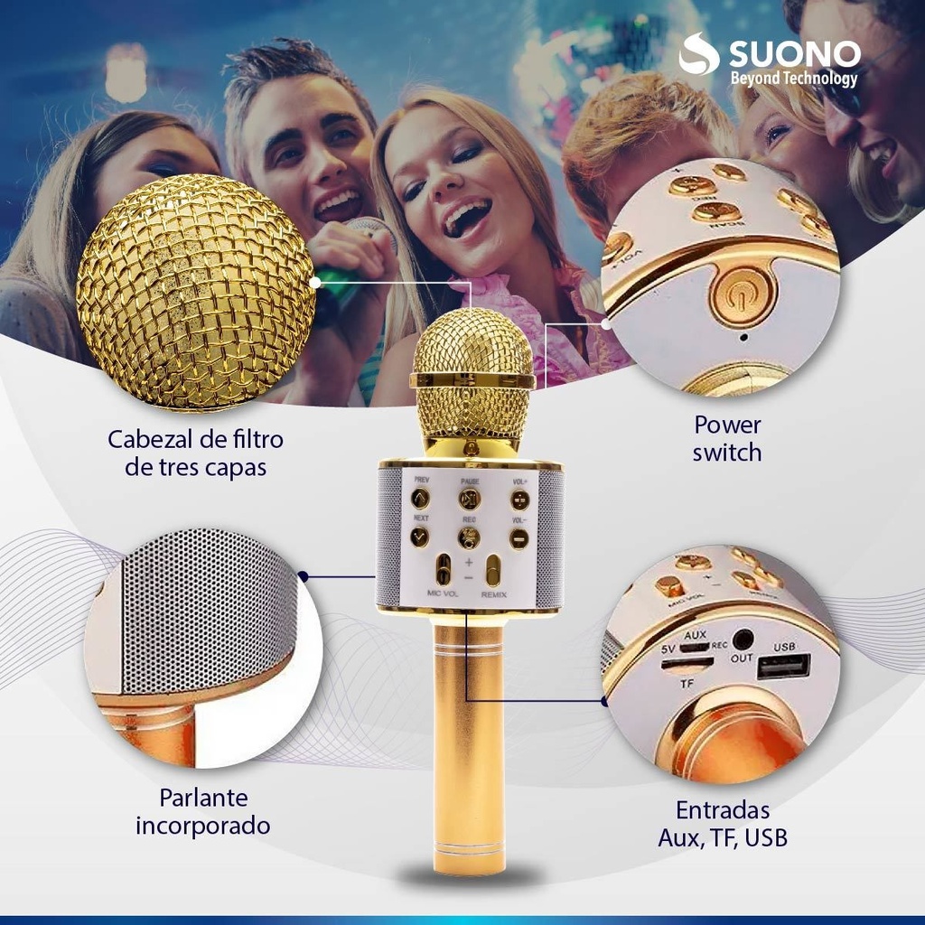 Microfono Suono Ayv0034 Karaoke Bluetooth Parlante Amarillo