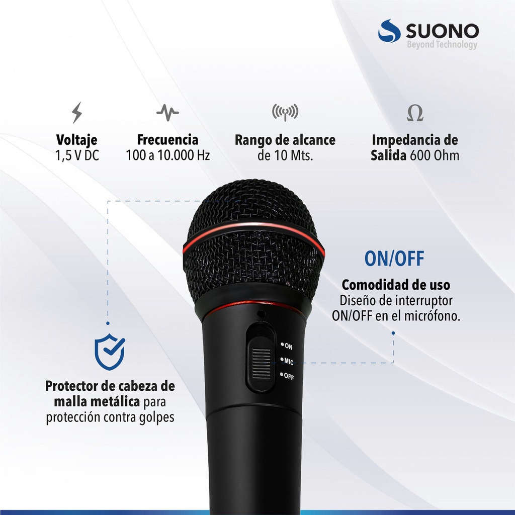 Micrófono Suono Profesional Inalámbrico Karaoke  Negro