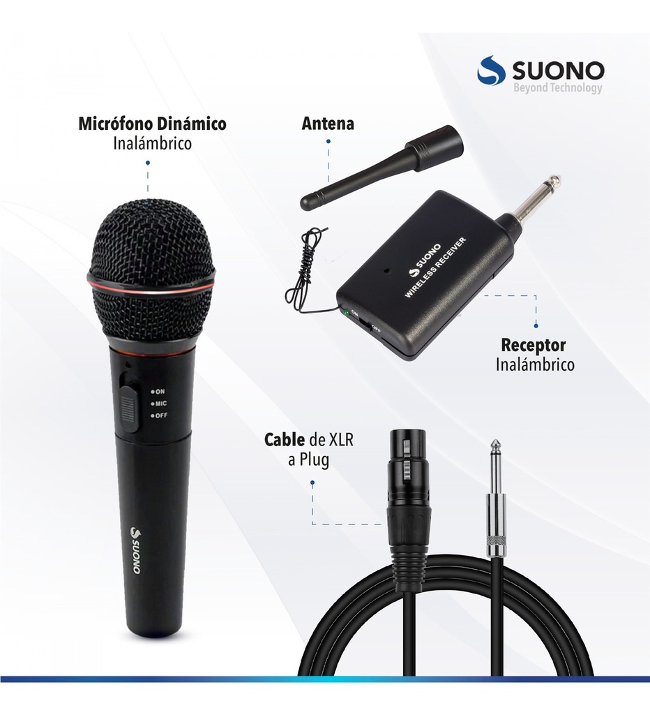 Micrófono Suono Profesional Inalámbrico Karaoke  Negro