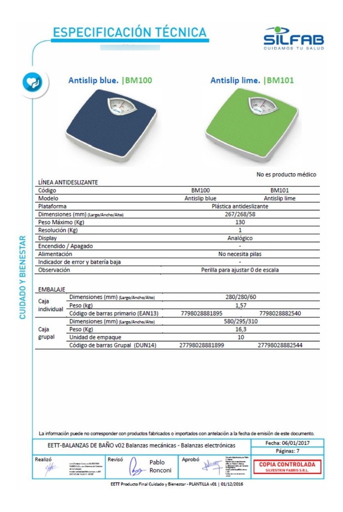 Balanza Mecánica Antideslizante Silfab Hasta 130kg Bm100