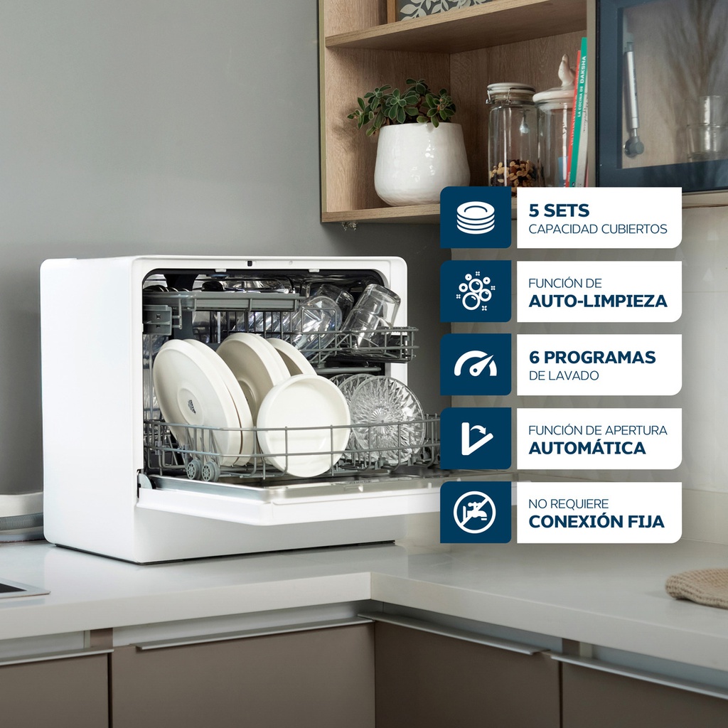 Lavavajillas Philco 5 Cubiertos Phlj05 Auto Limpieza Blanco