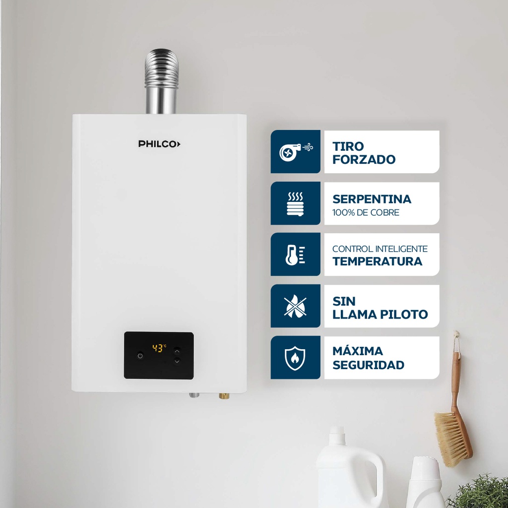 Calefón Philco Phca14b Inverter 14/l Min Blanco Tiro Forzado
