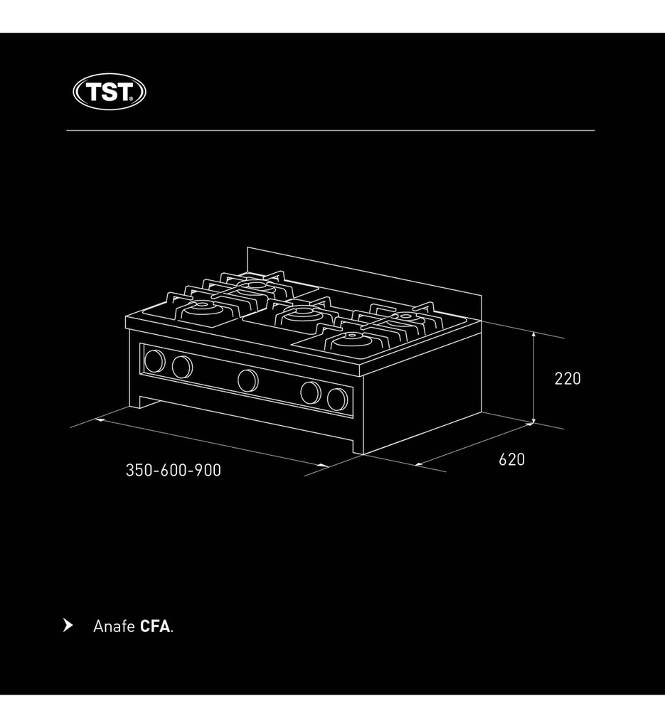 Anafe A Gas Tst Semi Industrial Cfa 5 Hornallas 90 Cm