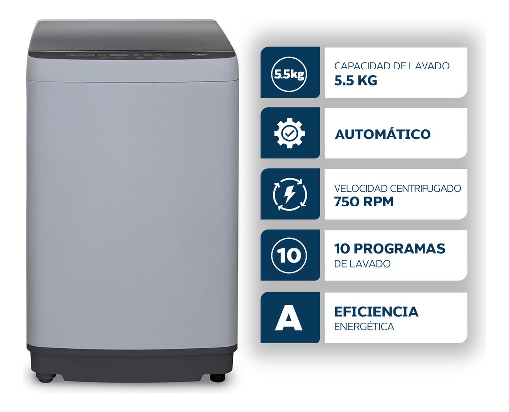 Lavarropas Automático Carga Sup Philco 5.5 Kg Phcs07b Gris