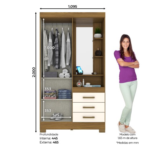 ROPERO BRIZ B64-127 2 PUERTAS NATURAL/BLANCO