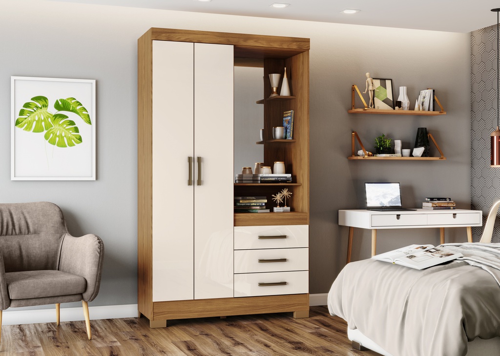 ROPERO BRIZ B64-127 2 PUERTAS NATURAL/BLANCO