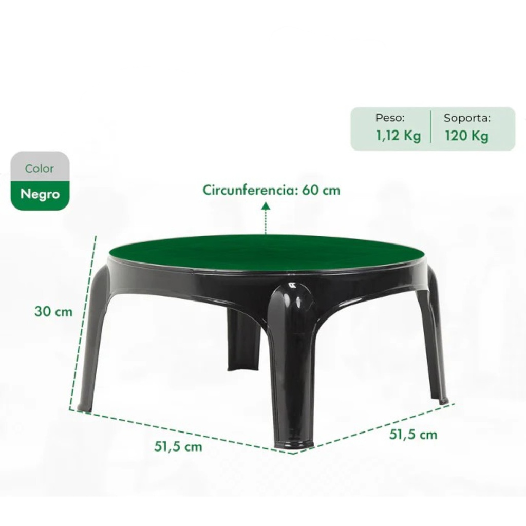MESA GARDEN LIFE PUKET F435001E REDONDA NEGRA