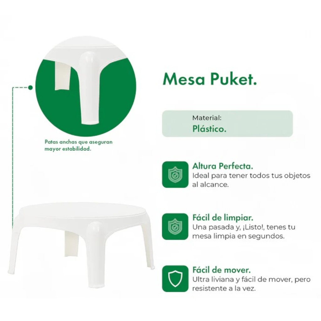 MESA GARDEN LIFE PUKET F435000 REDONDA BLANCA