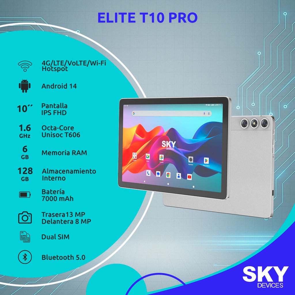 Tablet Lcd Elite T10 Pro Sky 6gb Ram 128gb Android Silver Bt