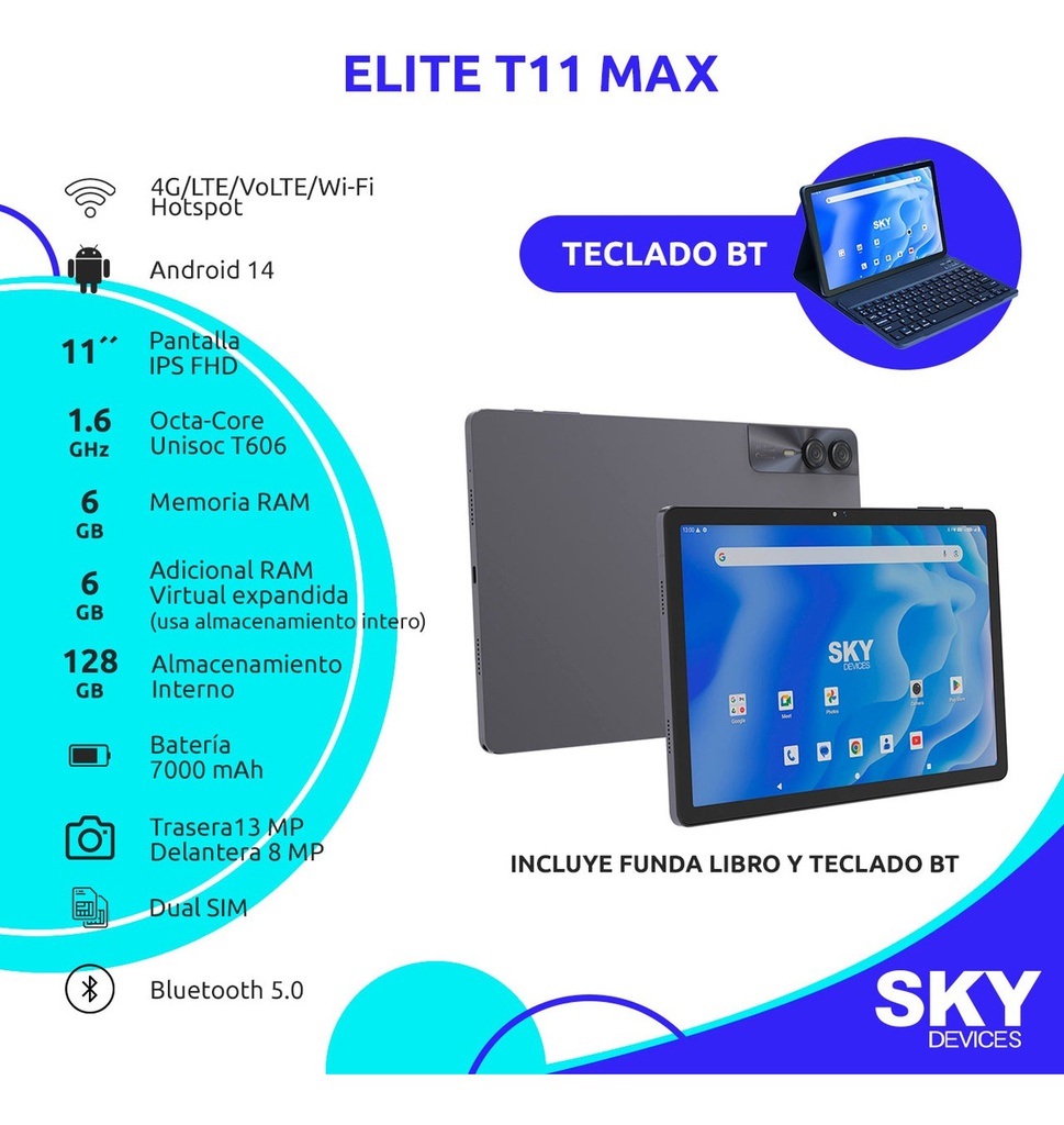 Tablet Sky Devices Elite T11 Max 6gb 128gb Funda Teclado