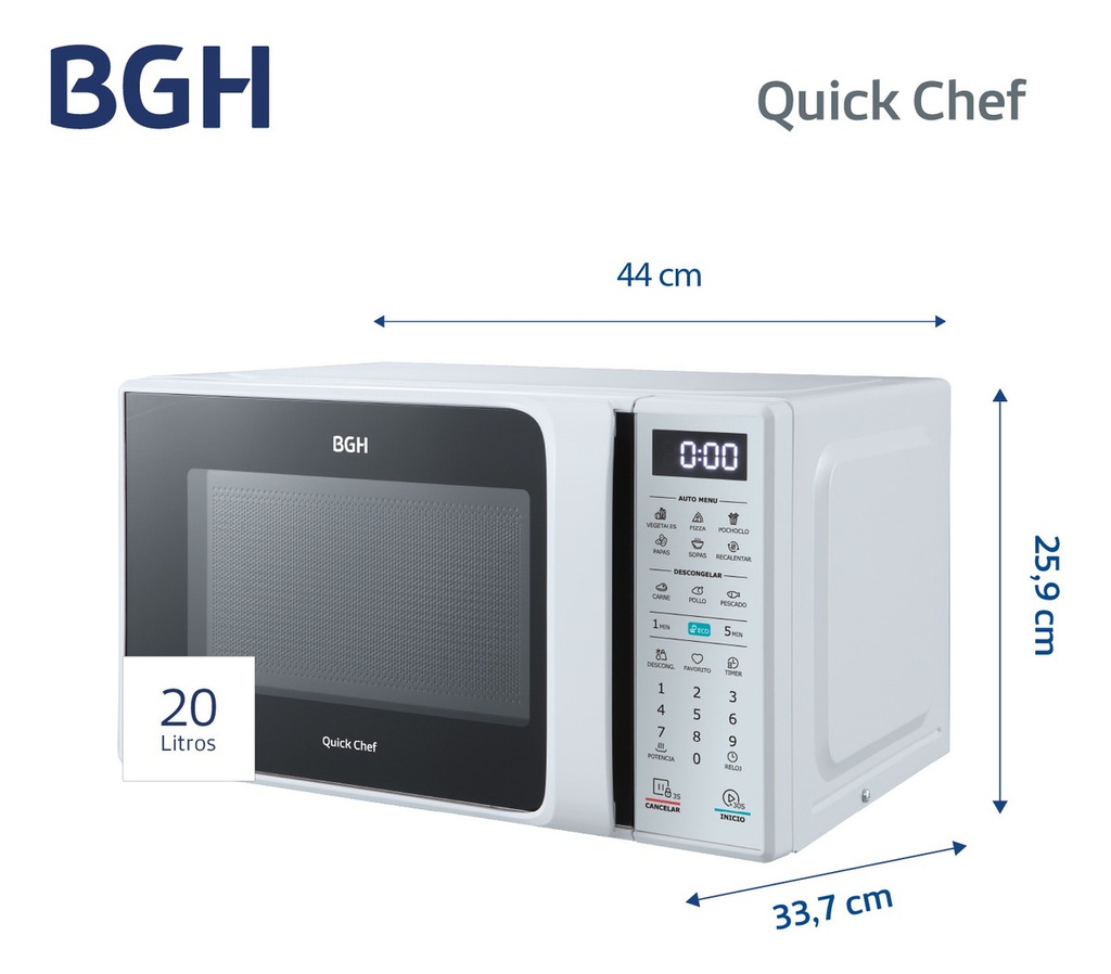 Microondas Bgh 20l Digital Eco B120db20