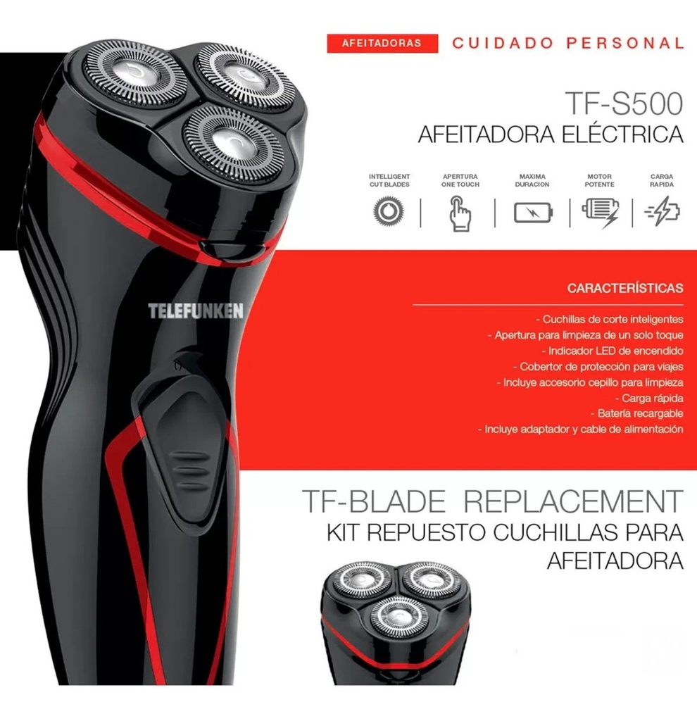 Afeitadora Electrica Telefunken Tf-s500 Carga Rapida Negro