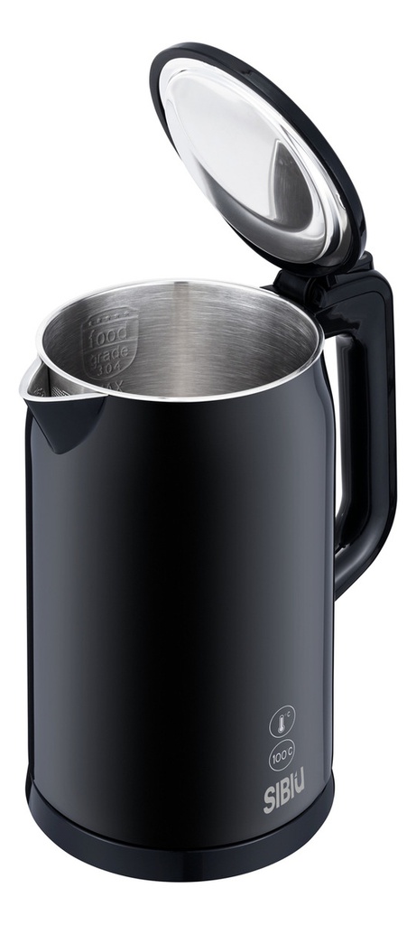 Pava Eléctrica Sibiu Acero Inox 1.7lt Pantalla Digital Negro