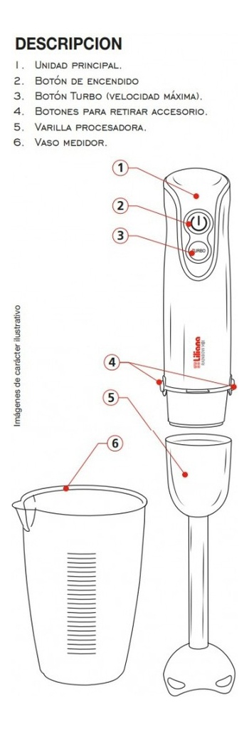 Licuadora Manual Mixer Liliana Aah102r 450w Roja