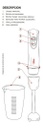 Licuadora Manual Mixer Liliana Aah102r 450w Roja