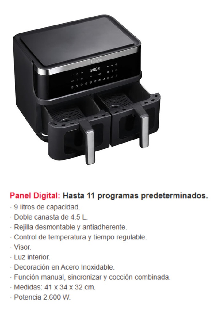 Freidora De Aire Liliana Aaf990 9l 2400w