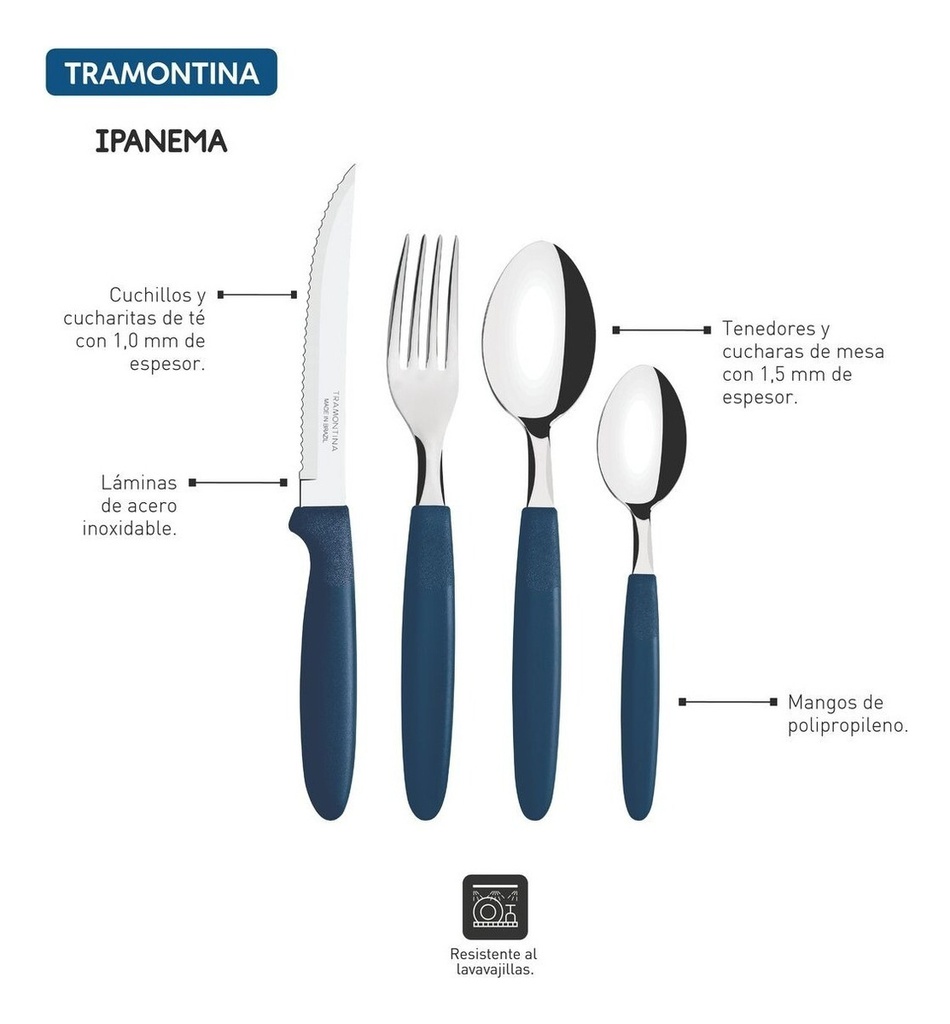 Juego De Cubiertos Tramontina Ipanema 24 Pz Mango Plast Azul