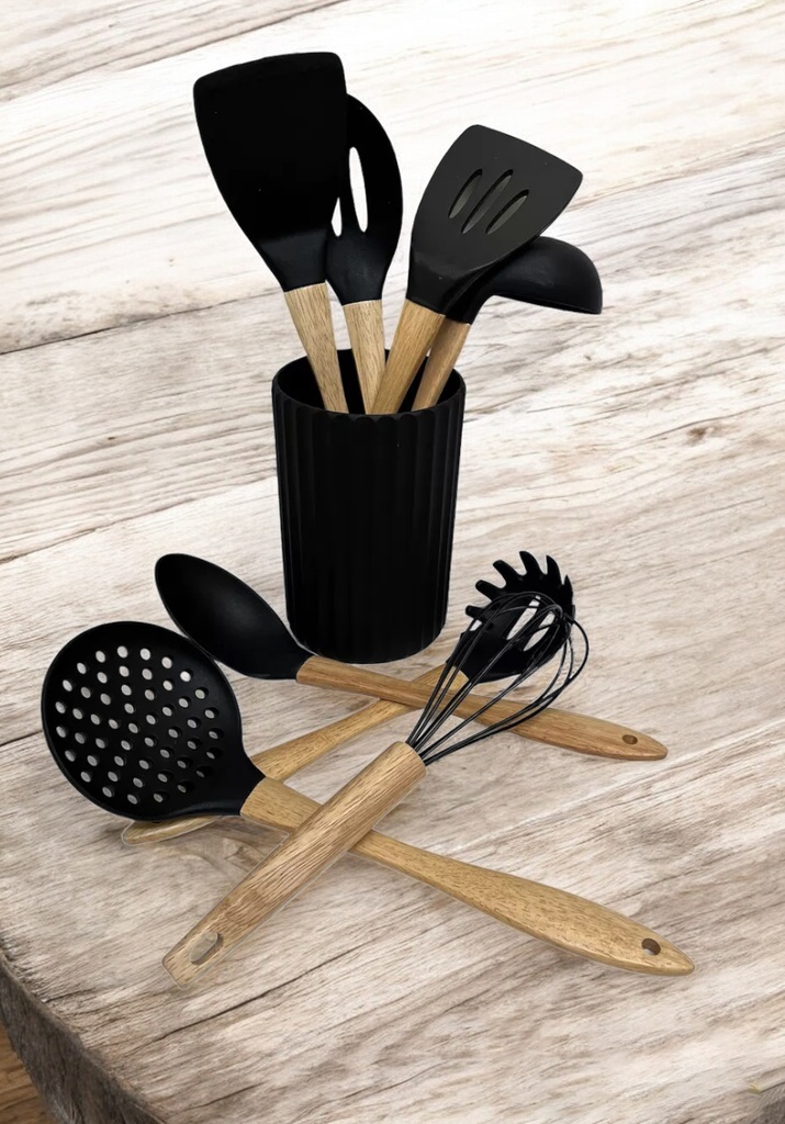 UTENSILLOS DE COCINA CAROL 6880 9 PZAS BAMBU NEGRO