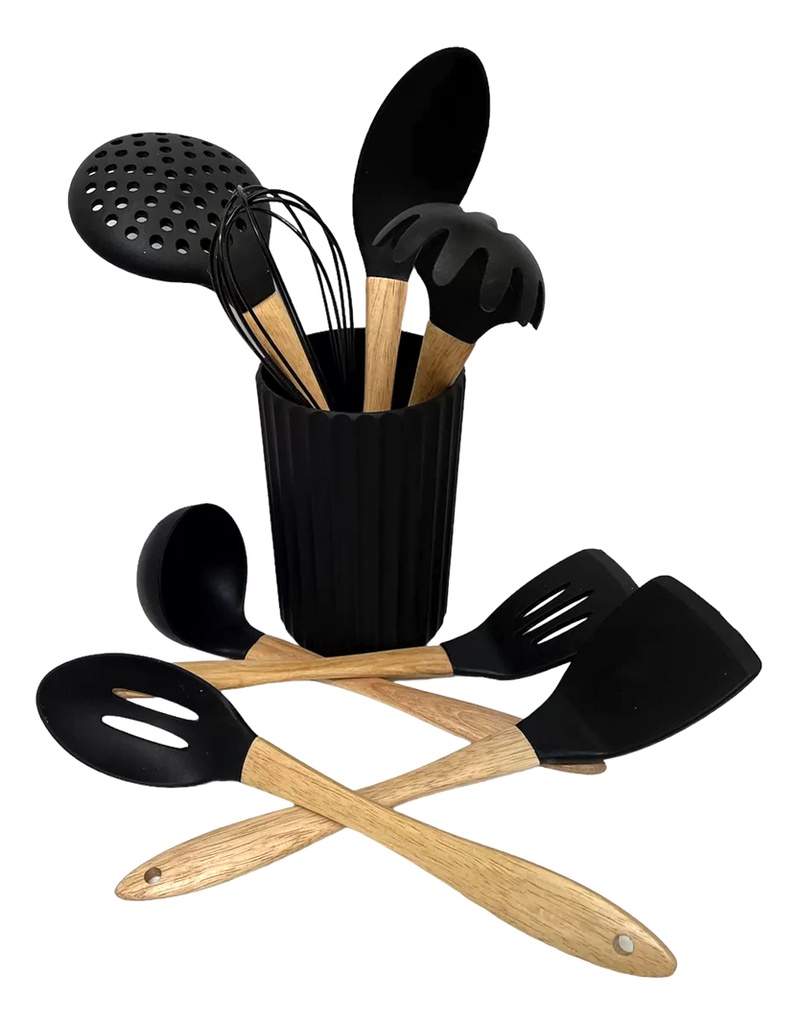 UTENSILLOS DE COCINA CAROL 6880 9 PZAS BAMBU NEGRO