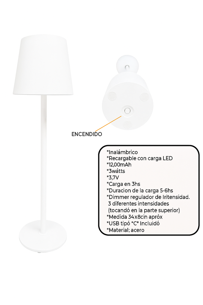 VELADOR INALAMBRICO THE KITCHEN  DE METAL A BATERIA BLANCO