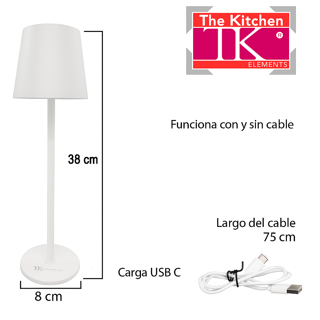 VELADOR INALAMBRICO THE KITCHEN  DE METAL A BATERIA BLANCO