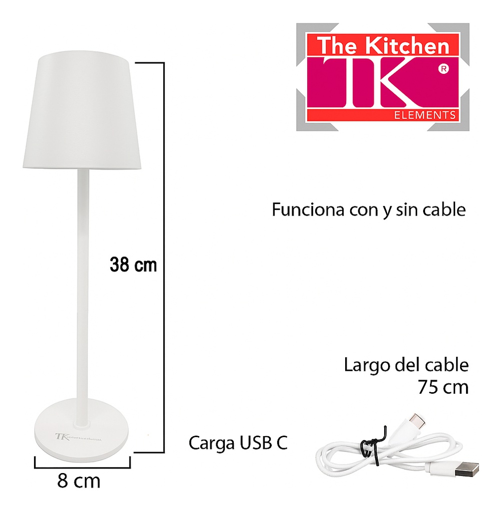 Velador Inalambrico The Kitchen Metal A Bateria Blanco