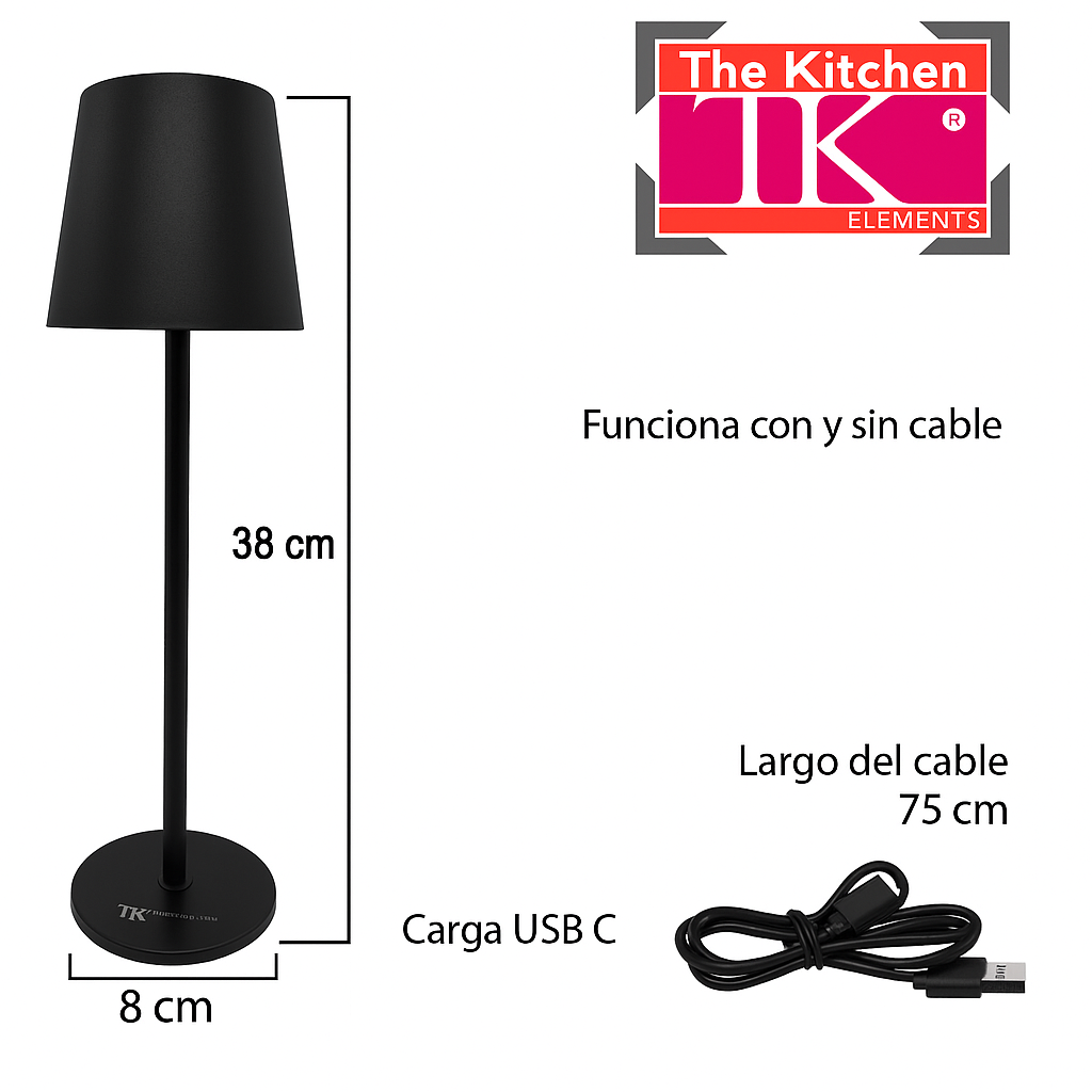 VELADOR INALAMBRICO THE KITCHEN  DE METAL A BATERIA NEGRO