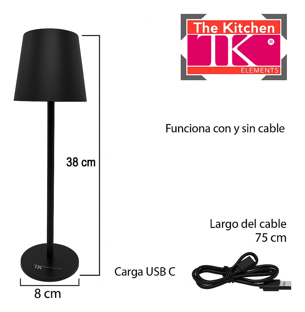 Velador Inalambrico The Kitchen De Metal A Bateria Negro