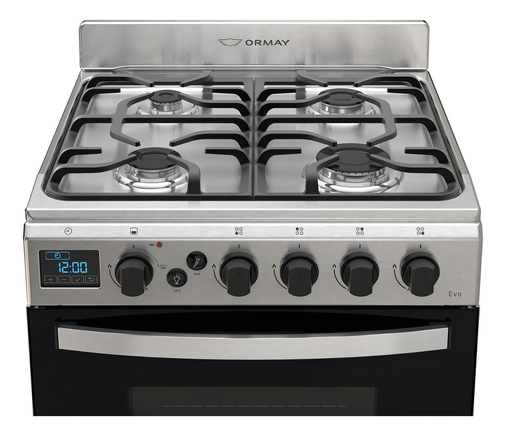 Cocina Ormay Evo A Gas Acero 4 Hornallas Timer Digital Gris