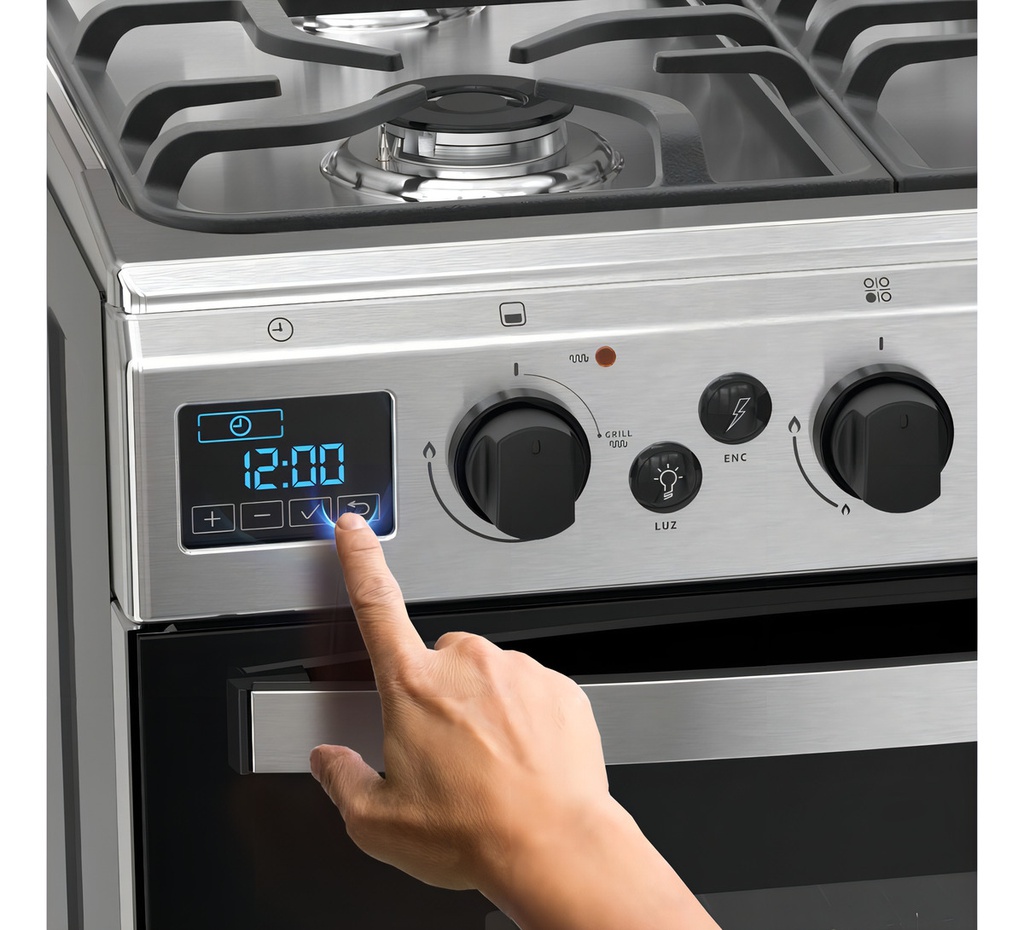 Cocina Ormay Evo A Gas Acero 4 Hornallas Timer Digital Gris