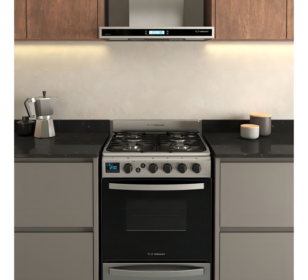Cocina Ormay Evo A Gas Acero 4 Hornallas Timer Digital Gris