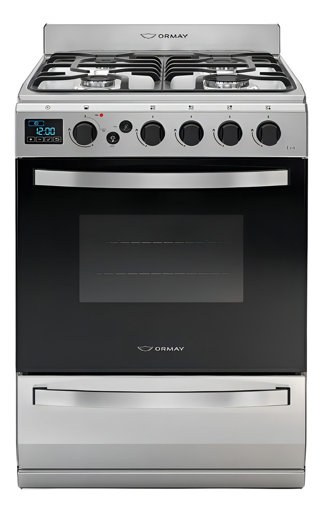 Cocina Ormay Evo A Gas Acero 4 Hornallas Timer Digital Gris