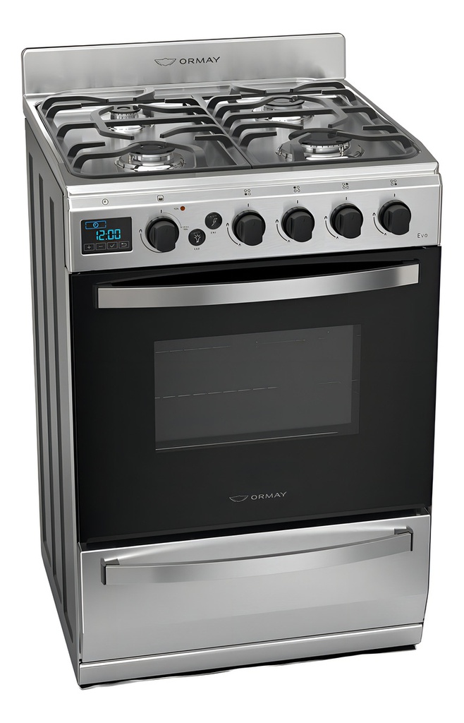 Cocina Ormay Evo A Gas Acero 4 Hornallas Timer Digital Gris