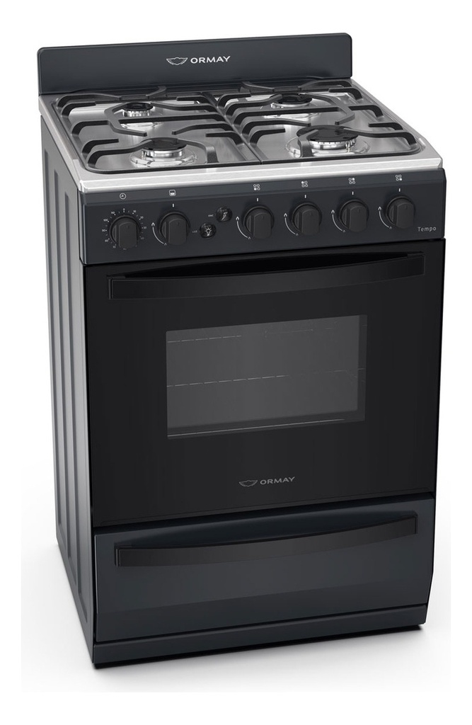 Cocina Ormay Tempo A Gas 4 Hornallas Timer Negro