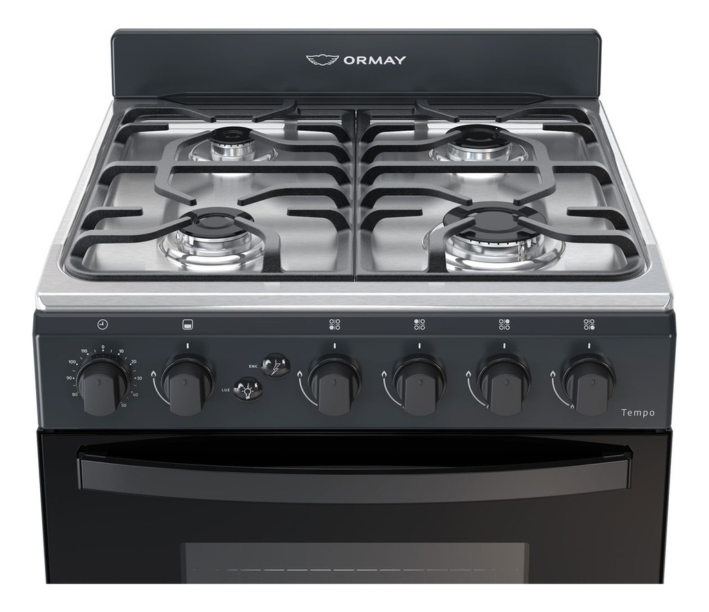 Cocina Ormay Tempo A Gas 4 Hornallas Timer Negro