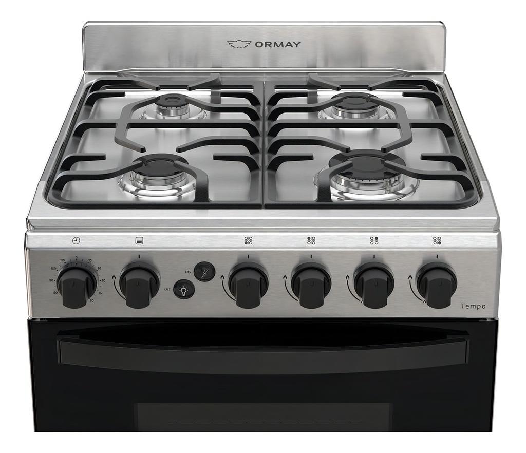 Cocina Ormay Tempo Acero Inoxidable A Gas 4 Hornallas Timer