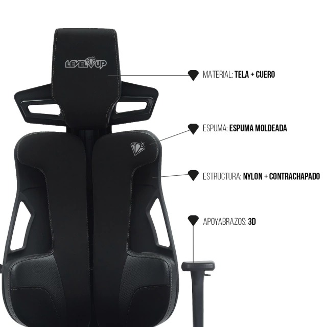 SILLA GAMER LEVEL UP ZEUS PRO NEGRO ADAPTACION LUMBAR