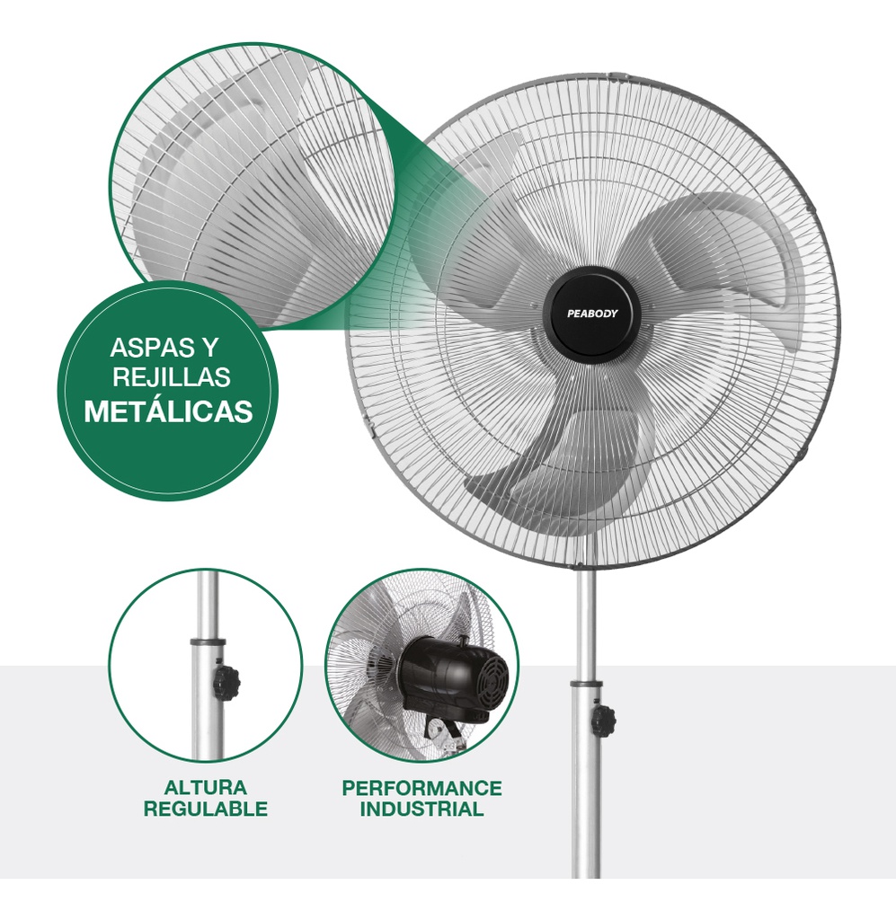 Ventilador De Pie Peabody 20  Pe-vp250 3 Palas De Metal 130w