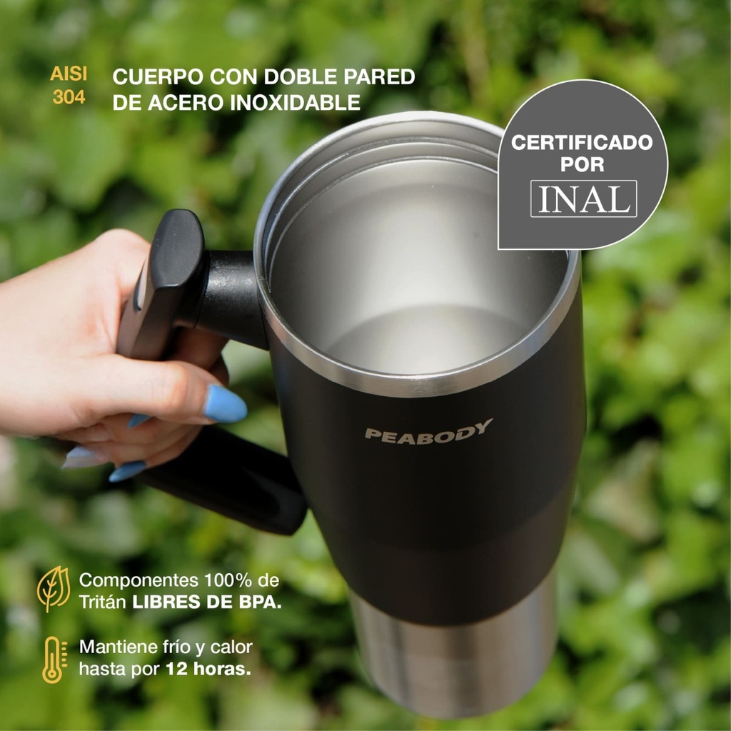 Vaso Térmico Mug Peabody Pe-mg950n 950 Ml Doble Tapa